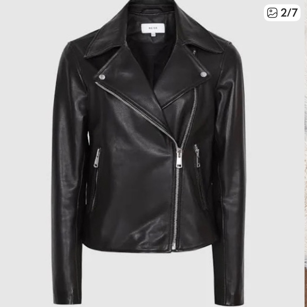 Reiss Black Leather Jacket NWOT - Picture 2 of 6
